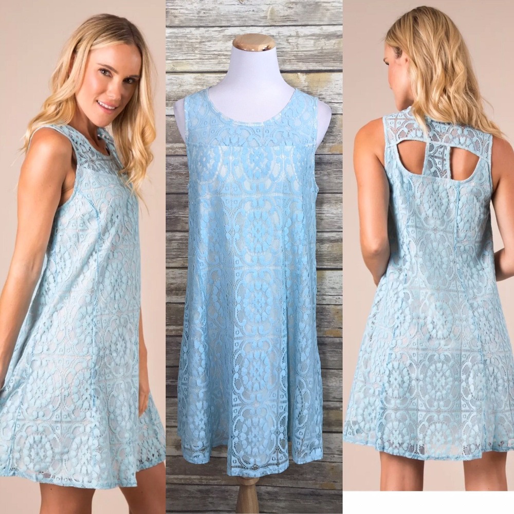 Simply Noelle Lace Shift Dress Blue Ocean Sleeveless NWT S/M 8-10